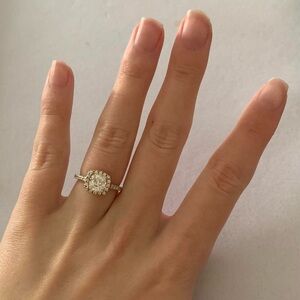 Vivah 925 Sterling Silver Faux Diamond CZ Halo Engagement Ring with Pave Band